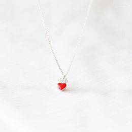 Pendant Necklaces Red Heart Korea Simple Cute Silver Color Clavicle Chain Temperament Personality Trendy Female Necklace SNE221