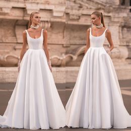 A-line Satin Wedding Dress with Straps and Boned Bodice