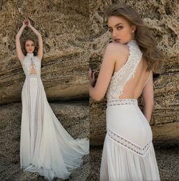 Vino 2023 Julie High Neck Dreess Bohemia 섹시 레이스 아플리케 신부 가운 라인 해변 웨딩 드레스