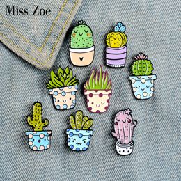 8Styles Potted Plant Enamel Pins Custom Cactus Aloe Brooches Lapel Pin Shirt Bag Catoon Badge Natural Jewelry Gift Kids Friends