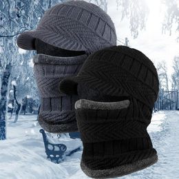 Cycling Caps Winter Hat Knitted Warm Solid Colour Scarf Skiing Outdoor Sports Fishing Equipment Men's Windproof Casual