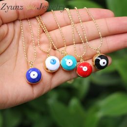 Necklaces 10PCS Hot Sale Turkish Round Eye Pendant Necklace Woman Enamel Copper Charms Gold Bead Chain Necklace Best Gift For Female