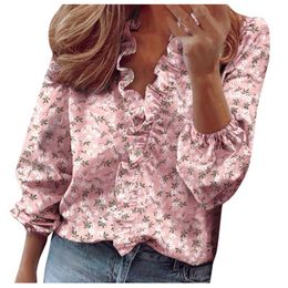 Women's T Shirts T-Shirts 2023 Women Summer Ruffle V-Neck Short Sleeve Solid Print Casual Dressy Tops Daily Party Camisetas Mujer