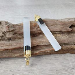 Pendant Necklaces FUWO Wholesale Natural Selenite Bar Pendants With Black&Green Tourmaline Charm Crystal Blade For Women Jewelry Making