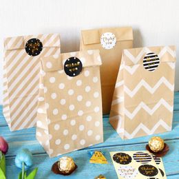 Gift Wrap 5pcs Paper Bag Brown Kraft Stripe Dot Packaging Biscuits Candy Food Nuts Baking Bread BagGift WrapGift