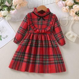 Girl Dresses 18M-6Y Kids Red Plaid Dress Toddler Children Bowknot Princess Infant Baby Girls Long Sleeve Patchwork Xmas Clothes Outfits