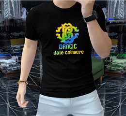 Luxury Mens Designer 2023 New men's short sleeved T-shirt with hot diamonds, colorful letters, round neck shirt, thin and high-end ice silk cotton men's top