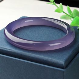 Bangles Natural Purple Chalcedony Hand Carved Round Bar Jade Bracelet Fashion Boutique Jewellery Men's and Women's Violet Agate Bangle
