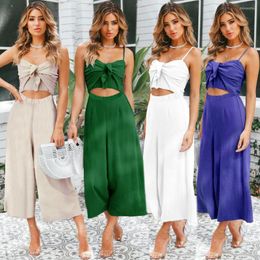 Casual Dresses Sexy Suspender Jumpsuit European And American Summer Leisure Beach Lazy Wide Leg Straight Trousers Suit For Women