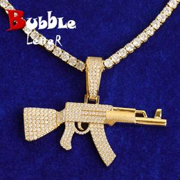 Necklaces Gun Pendant Iced Out Real Gold Plated Jewellery for Men Hip Hop Jewellery