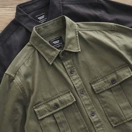 Men's Casual Shirts Male Cargo Work Cotton Military Shirt Men Long Sleeve Dress American -40Men's