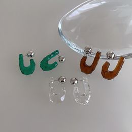 Hoop Earrings ALLME Simple Transparent Coffee Green Colour Acrylic Resin For Women Silver Beads Hanging Earring 2023
