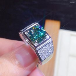Cluster Rings Solitaire Male 2ct Green Sona Zircon Ring White Gold Filled Engagement Wedding Band For Men Moissanite Jewellery