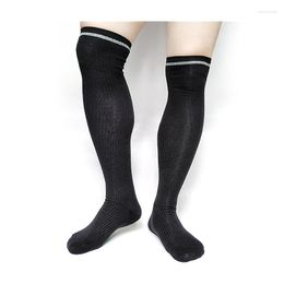 Men's Socks Brand Mens Stocking Over Knee Cotton Elastic Sexy Formal Dress Male Hose Striped Man Long