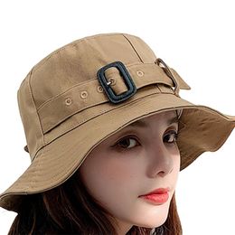 Wide Brim Hats Korean Style Women Summer Solid Color Bucket Hat Elegant Buckle Belt Front Outdoor Sun Protection Beach Travel Fisher