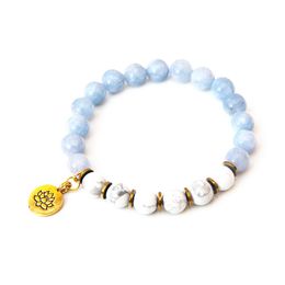 Bracelets Wholesale Natural 8 mm Celestine Yoga Mala Bracelet Howlite Mala Beads Bracelet for Women Spiritual Balance Energy Bracelet