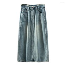 Skirts 2023 Denim Skirt Women Clothing Cotton Casual STRAIGHT Mid-Calf Empire Faldones Para Mujer Long For