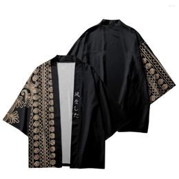 Ethnic Clothing Japanese Men Yukata Black Printed Kimono And Shorts Women Harajuku Hip Hop Casual Streetwear Jacket Summer Cardigan