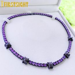 Necklaces New Iced Out Bling Little Devil Necklace Black Purple AAA Zircon 5mm Tennis Chain Genga Charm Women Men Hip Hop Fashio Jewellery