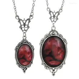 Chains Gothic Blood Red Quartz Charm Necklace Women Men Butterfly Vampire Embossed Witch Jewelry Accessories Vintage Chokers
