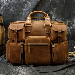 Briefcases Fashion Natural Leather Men Briefcases With Shoulder Strap Mans Laptop Notebook Hand Bag Business Briefcase Bag 230520