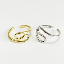 Cluster Rings INS Minimalist Authentic 925 Sterling Silver Gold /WHITE Irregular Geometric Wave Winding Curve Lines Adjust C-J1235