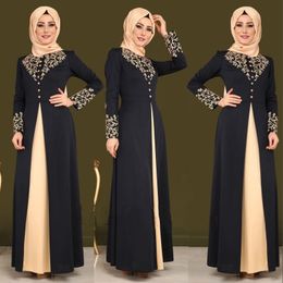 Ethnic Clothing OTEN Elegant Printed Muslim Women's Wear Abayas Robe Patch and Button Party Women's Turkiye Fashion Women's Dubai 230520