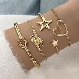 Charm Bracelets Sindlan 4Pcs Vintage Gold Colour Huge Heart Wrist For Women Charms Chain Star Open Bangles Set Jewellery Pulseras Mujer