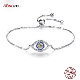 Bangles TONGZHE Fashion Woman 925 Sterling Silver Couple Bracelets for Women Round Blue Stone Evil Eye Bracelet Luck Bracelet Men