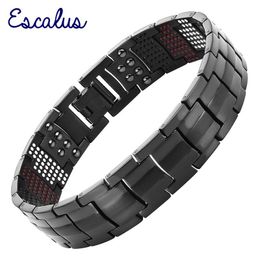 Bracelets Escalus Men's Black Pure Titanium Magnetic Bracelet For Men 4in1 Magnets Negative Ions Germanium Health Bracelets Jewellery