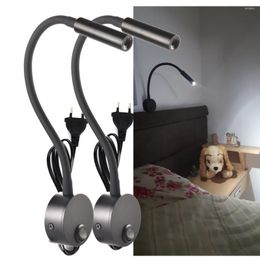 Wall Lamps 2pcs LED Lamp 3W For Bedside Study Reading Book Black Silver White Light EU US Plug Cord