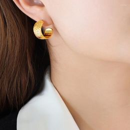 Hoop Earrings Retro Embossed Brass Material Ear Ring Cold Style C- Shaped Simple All-Match High-Grade 2023