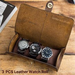 Watch Boxes & Cases Slots Genuine Leather Roll Travel Case Portable Vintage Horse Display Storage Box OrganizersWatch