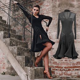 Stage Wear 2023 Brand 2 Colours Latin Dance Dress Women Sleeve Tango Rumba Flamengo Ballroom For Costume