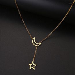 Chains Retro Moon Star Shape Pendant Necklace Clavicle Chain For Women Fashionable Exquisite Summer Must-Have Party Friends Jewelry