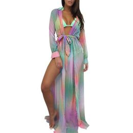 Women's Swimwear Beach Long Skirt Wrap Dress Sarong Kimono Kaftan Ladies Summer Sleeve Bikini Blouse Lace Swimsuit