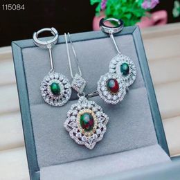 Necklace 100% Natural and Genuine Black Opal Rings Solid Color 925 Sterling Silver Women's Colored Stone Rings High Jewelry Set