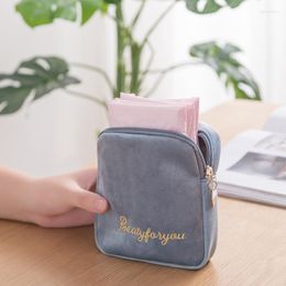 Storage Bags Fashion Velvet Cosmetic Bag Girls Sanitary Napkin Pad Pouch Coin Money Card Lipstick Wallet