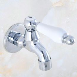 Bathroom Sink Faucets Polished Silver Chrome Brass Wall Mount Ceramic Handle Mop Pool Outdoor Garden Faucet Laundry Water Tap Dav155