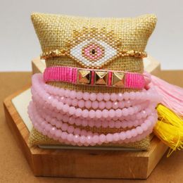 Bangle ZHONGVI New Miyuki Evil Eye Bracelets Pink Crystal Jewelry For Women Valentine's Day Gift Jewellery for Girl Friendship Bracelet