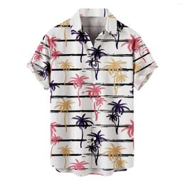 Men's Casual Shirts Hawaiian Shirt For Men Tee Coconut Tree Print T-Shirt Loose Top Lapel Button Cotton Clothes Male Beach Men's Camisa