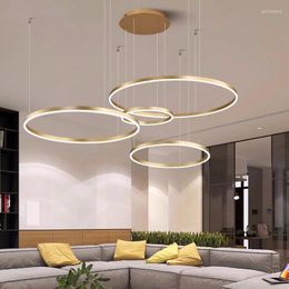 Chandeliers LED Chandelier Light Round Rings Style Modern Study Dining Room Island Bedroom Hanging Lamp Gold Restaurant Kitchen Bar Fixtures