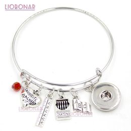 Armbänder 10 Stück Großhandel Snap Schmuck Lehrer Armband Buch Lineal Buntstifte Charms Armreif Snap Armbänder für Lehrer Geschenke