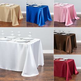 Table Cloth White Polyester Rectangular Satin Tablecloth for Birthday Christmas Home Party Decor Wedding Supplies 230520