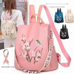 School Bags Waterproof Anti Theft Oxford Backpack Women With Embroidery Floral Elegant Female Bag Backpacks For Teenage Girls Teens