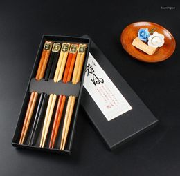 Chopsticks 200Sets Fashion Chinese Wooden Tableware Anti-skid Household Set Holder Cutlery Gift Box SN3852