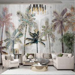 Wallpapers Mural Papel De Parede Custom Wallpaper Light Nordic Tropical Plant Hand-painted Coconut Tree Landscape TV Background1