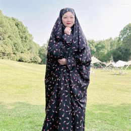 Ethnic Clothing Ramadan Muslim Women's Abaya Floral Prints Prayer Garment Hooded Dress Islam Gown Plus Size Long Saudi Africa Robe