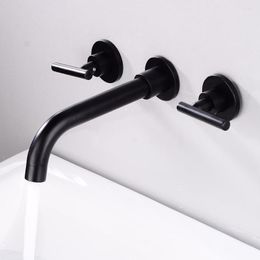Bathroom Sink Faucets BAKALA Brass Matte Black Faucet Tap Cold Wash Basin Water Swivel Spout Wall Mounted Bath Mixer