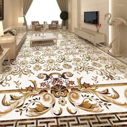 Wallpapers Self-Adhesive Floor Sticker European Style 3D Pattern Marble Tiles Mural Wallpaper Living Room El Luxury PVC